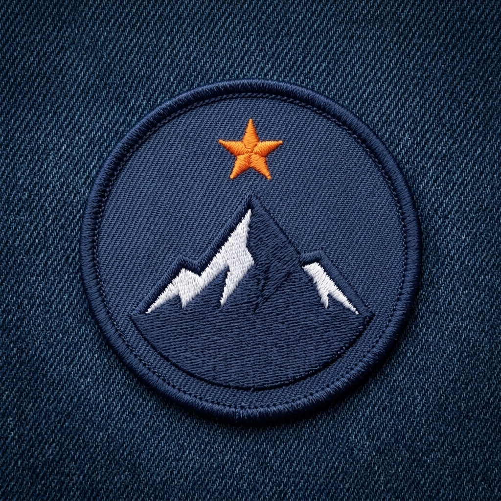 embroidered logo patch on denim